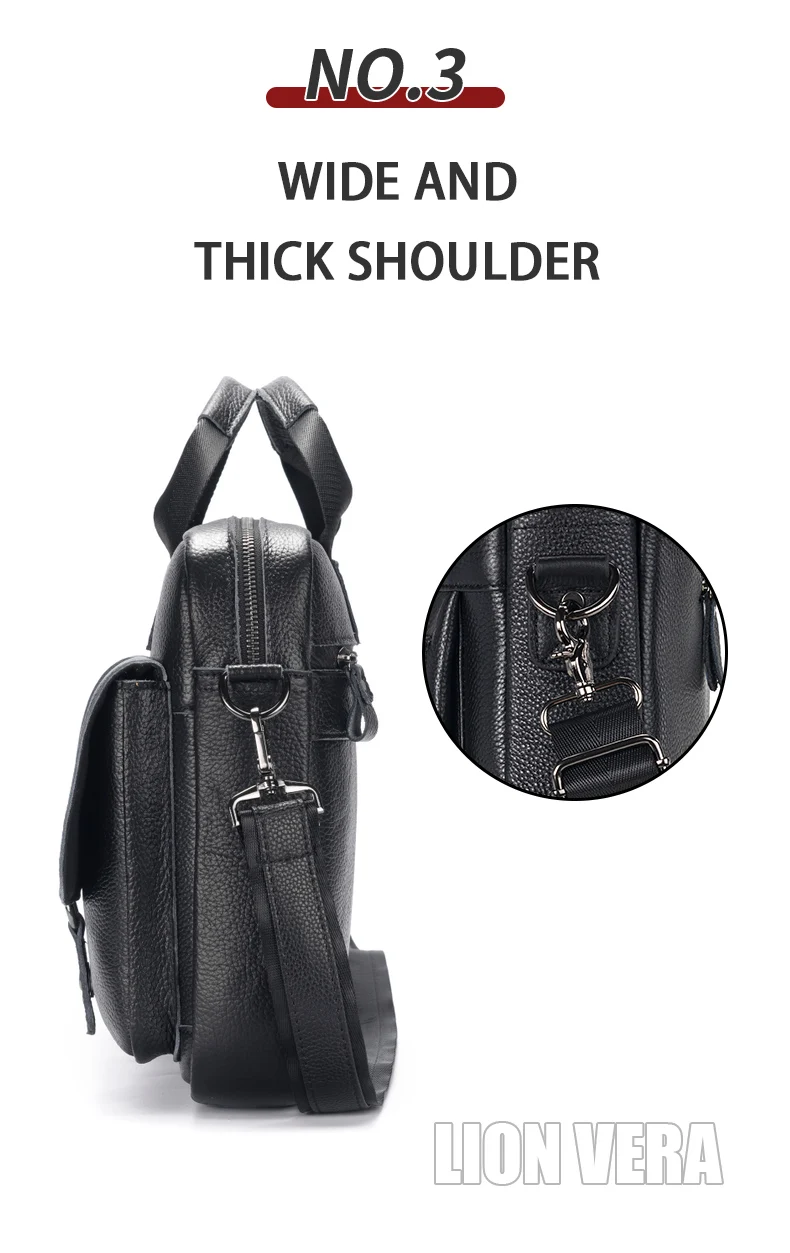 LION VERA Men's Genuine Leather Briefcase Business Casual Commuting Bag Portable Crossbody Shoulder Bag 15.7-inch Laptop Bag