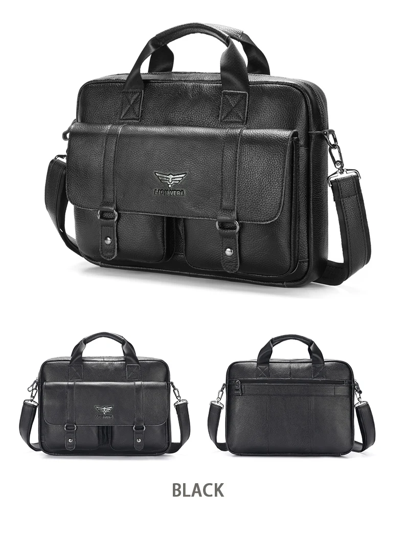 LION VERA Men's Genuine Leather Briefcase Business Casual Commuting Bag Portable Crossbody Shoulder Bag 15.7-inch Laptop Bag