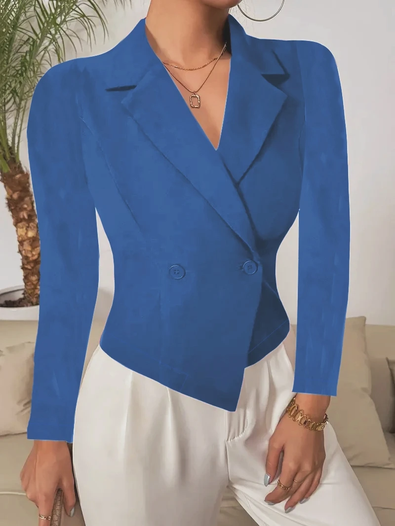 Women Casual Slim Ruched Buttons Blazers Notch Lapel Work Office Blazer