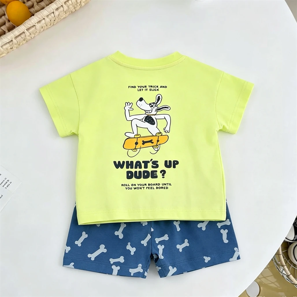 Fashion Costume Short-sleeved Shorts Outfits Summer Child Cartoon Tshirt Full Print Shorts 2Piece Set Toddler Cute Tees+Shorts
