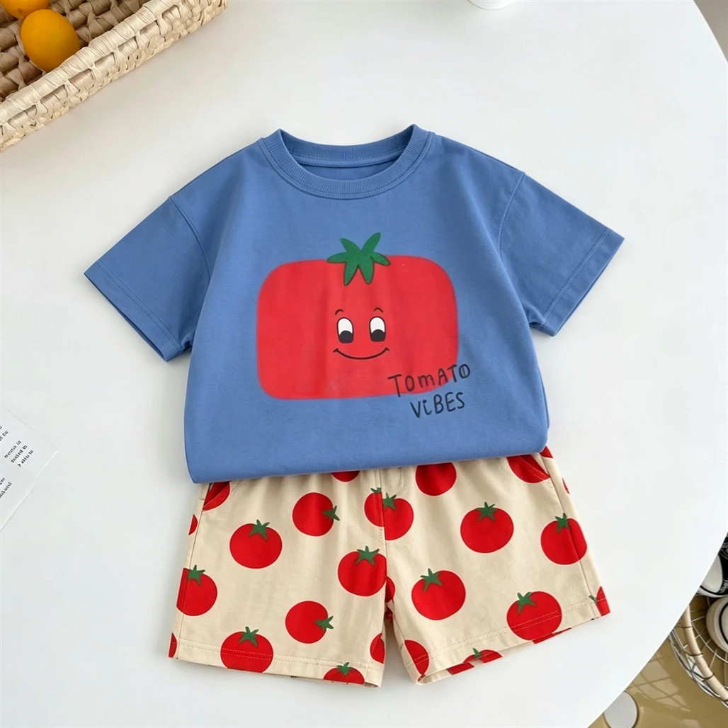 Fashion Costume Short-sleeved Shorts Outfits Summer Child Cartoon Tshirt Full Print Shorts 2Piece Set Toddler Cute Tees+Shorts
