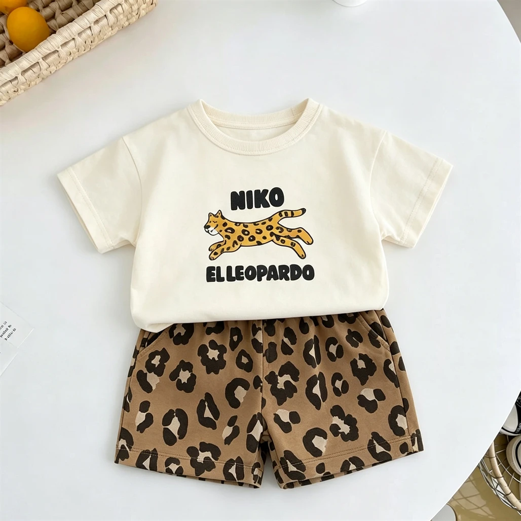 Fashion Costume Short-sleeved Shorts Outfits Summer Child Cartoon Tshirt Full Print Shorts 2Piece Set Toddler Cute Tees+Shorts