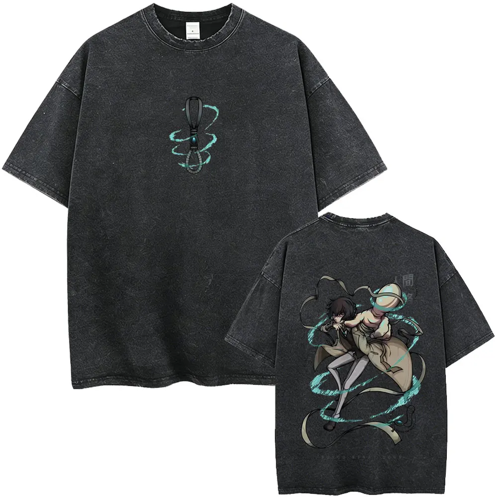 Washed Vintage Anime Bungo Stray Dogs Ryunosuke Akutagawa Merch T Shirts Men Casual Retro Cotton T-shirt Male Oversized T-shirts