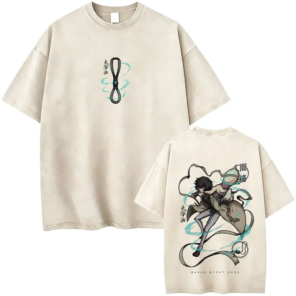 Washed Vintage Anime Bungo Stray Dogs Ryunosuke Akutagawa Merch T Shirts Men Casual Retro Cotton T-shirt Male Oversized T-shirts
