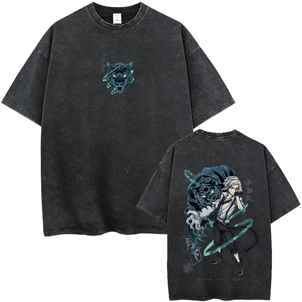 Washed Vintage Anime Bungo Stray Dogs Ryunosuke Akutagawa Merch T Shirts Men Casual Retro Cotton T-shirt Male Oversized T-shirts