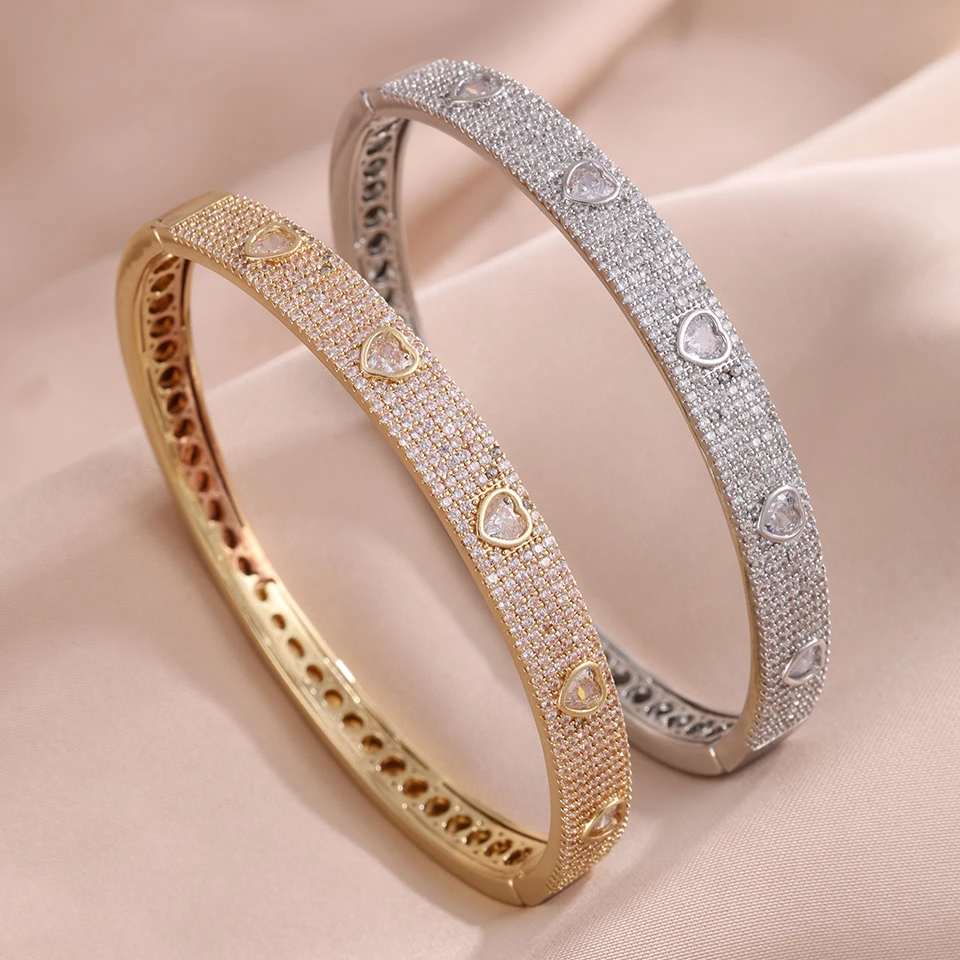 ZAKOL New Nickel Free Micro Paved Heart Cubic Zirconia Bracelet for Women Sparking CZ Sliver/Gold Color Luxury Jewelry Gifts