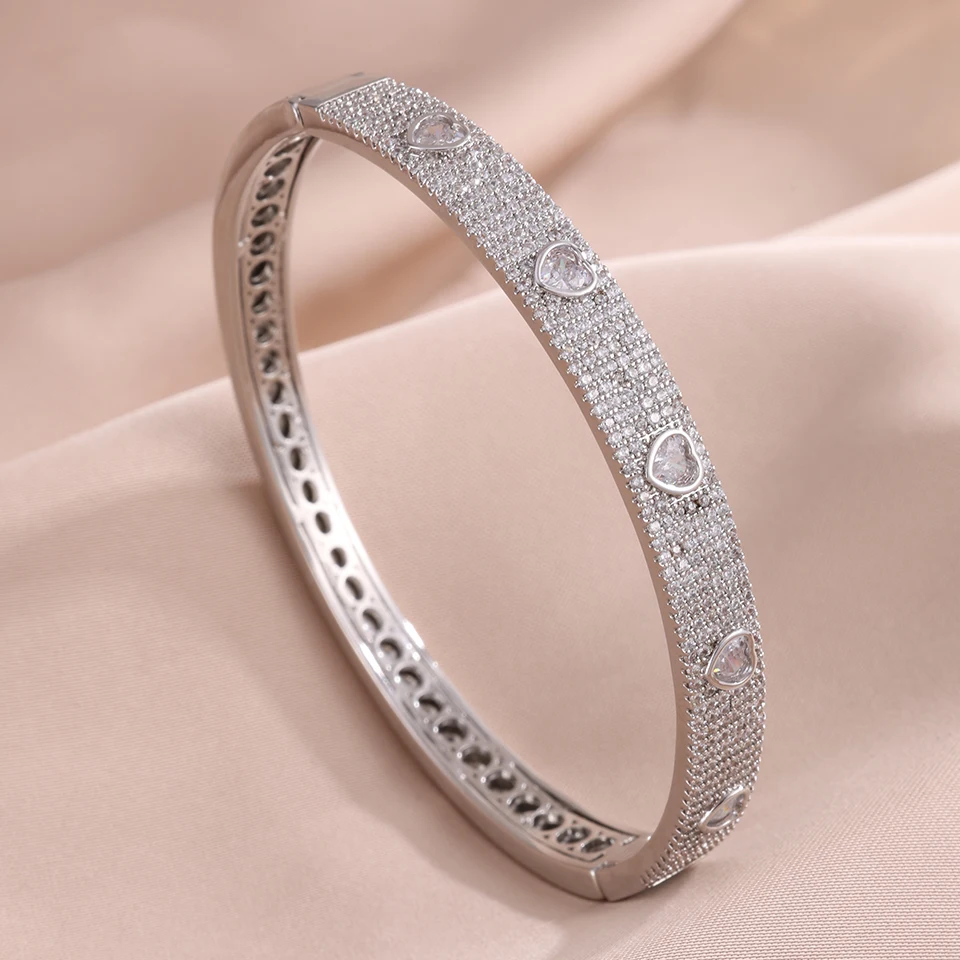 ZAKOL New Nickel Free Micro Paved Heart Cubic Zirconia Bracelet for Women Sparking CZ Sliver/Gold Color Luxury Jewelry Gifts