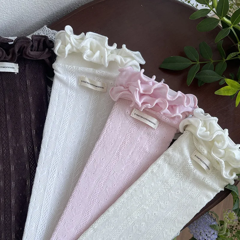 Japanese Style Kids Girls Mesh Eyelet Lace Socks Princess Breathable Knee High Socks Spring Children Sweet Stocking