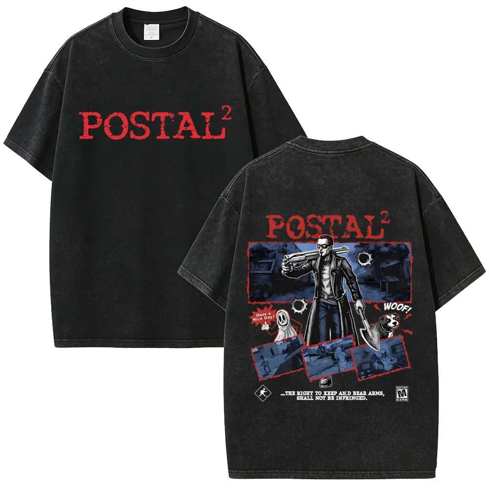 Postal Dude Vintage Acid Washed T Shirt Men Women Horror Gothic Rock T-shirt Male Fashion Oversized Short Sleeves T-shirts Tops