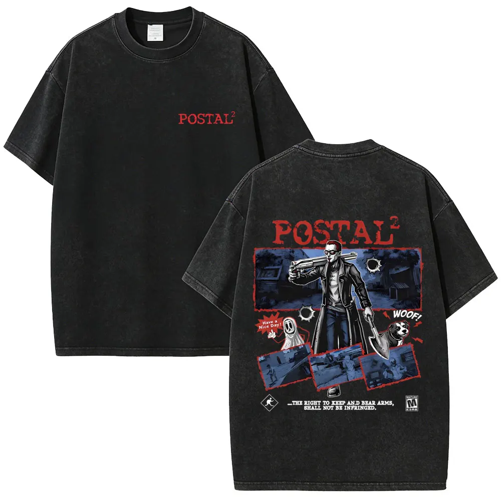 Postal Dude Vintage Acid Washed T Shirt Men Women Horror Gothic Rock T-shirt Male Fashion Oversized Short Sleeves T-shirts Tops