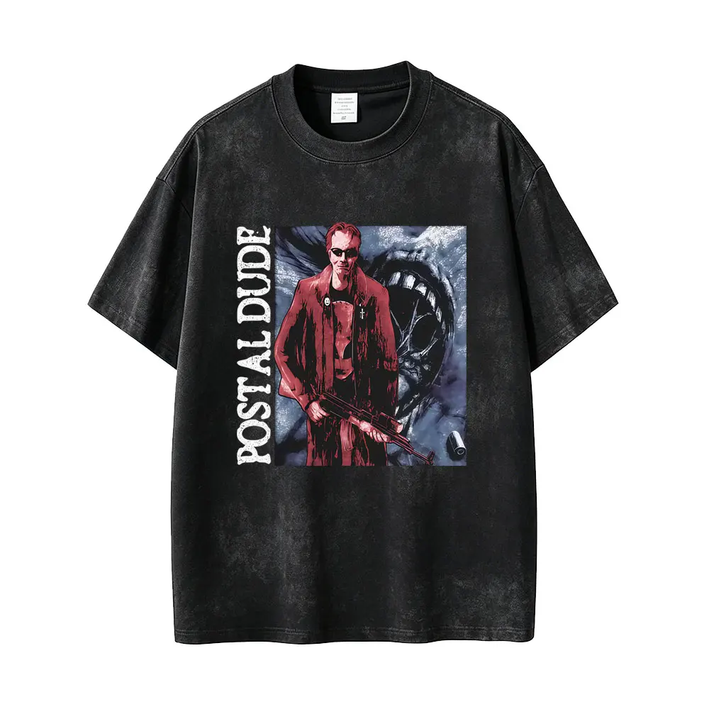 Postal Dude Vintage Acid Washed T Shirt Men Women Horror Gothic Rock T-shirt Male Fashion Oversized Short Sleeves T-shirts Tops