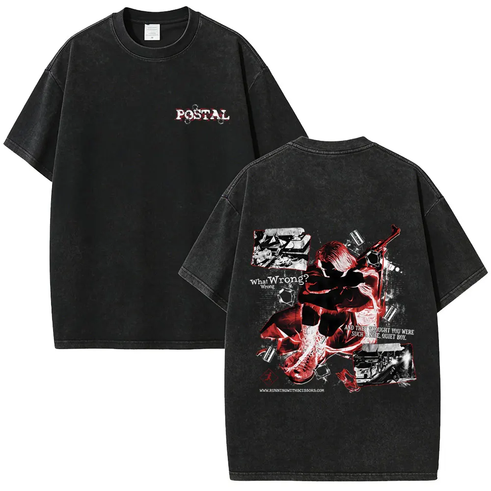 Postal Dude Vintage Acid Washed T Shirt Men Women Horror Gothic Rock T-shirt Male Fashion Oversized Short Sleeves T-shirts Tops
