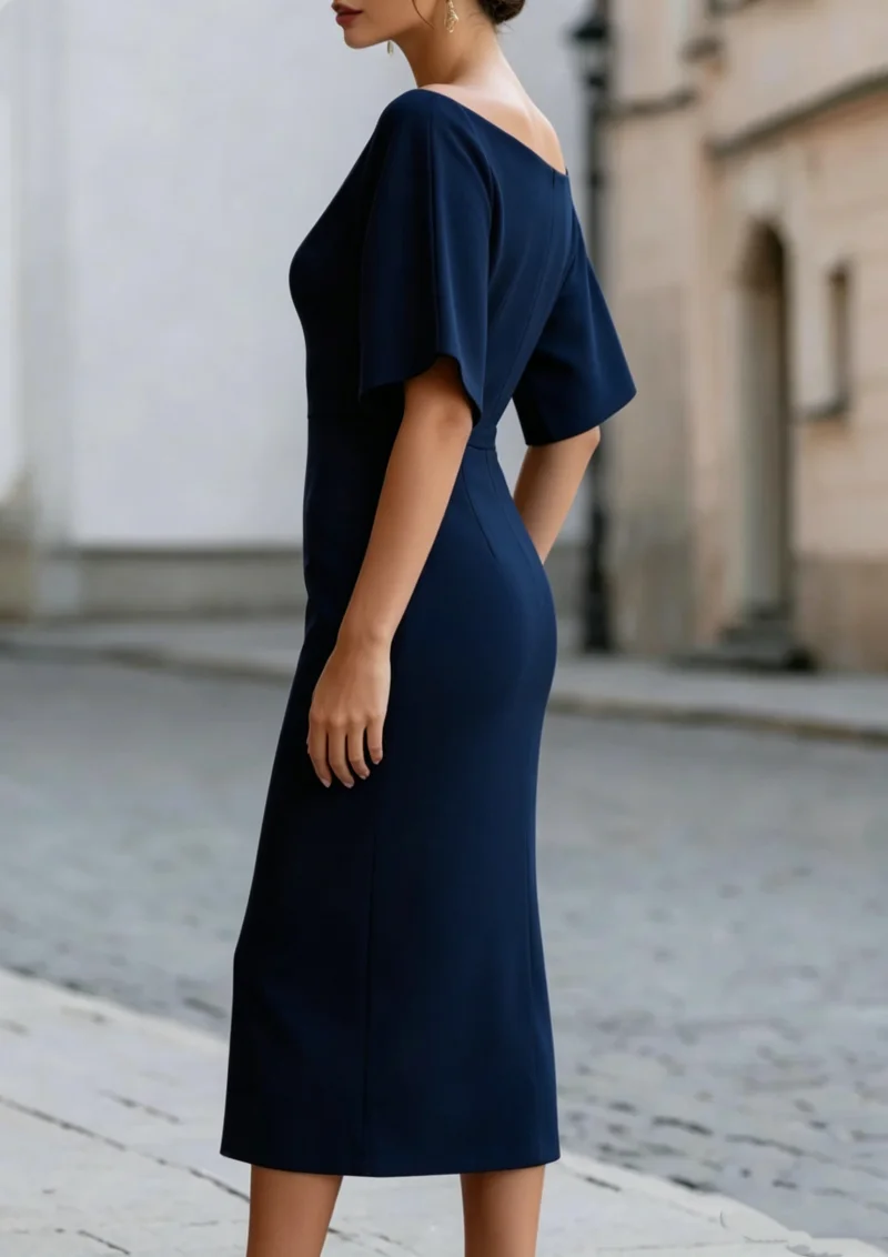 Boat Neck Midi Dress Short Sleeve Elegant Formal Cocktail Party Dress for Women