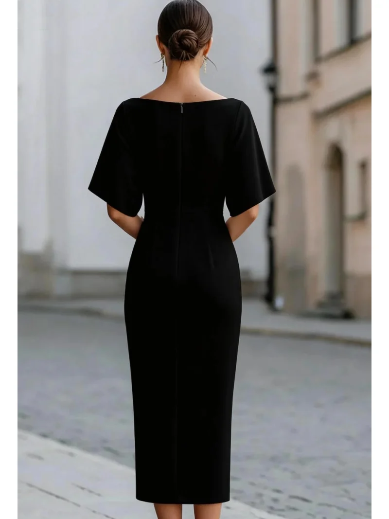 Boat Neck Midi Dress Short Sleeve Elegant Formal Cocktail Party Dress for Women