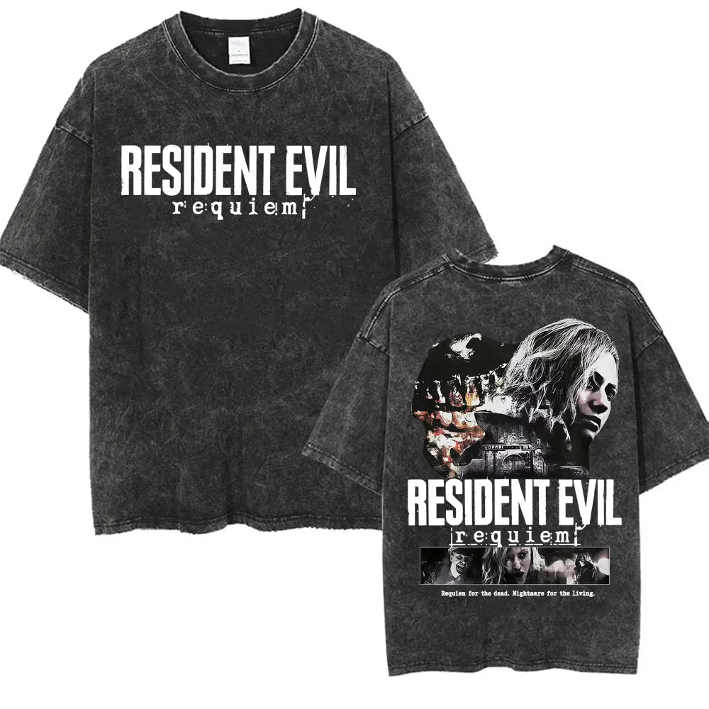 Resident Evil Requiem Washed T Shirt Leon Kennedy Grace Ashcroft Vintage 90s T-shirts Men Women Fashion Classic Harajuku T-shirt