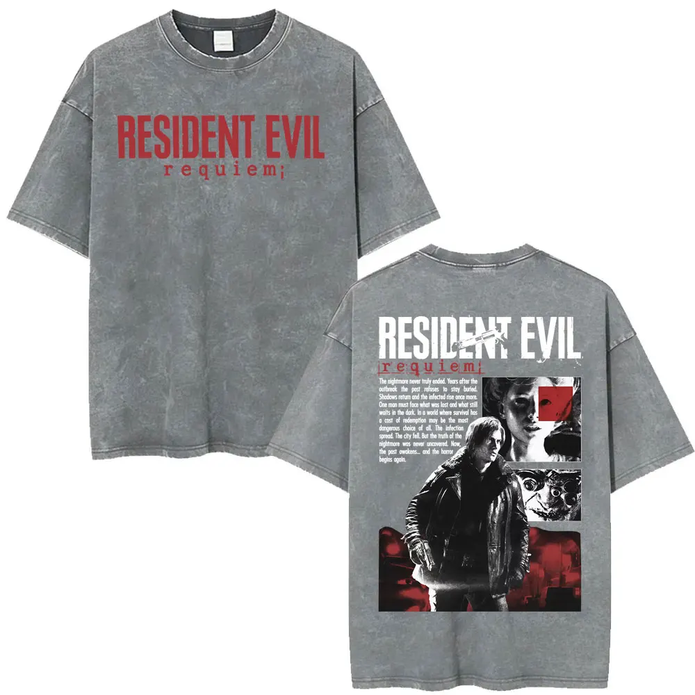 Resident Evil Requiem Washed T Shirt Leon Kennedy Grace Ashcroft Vintage 90s T-shirts Men Women Fashion Classic Harajuku T-shirt