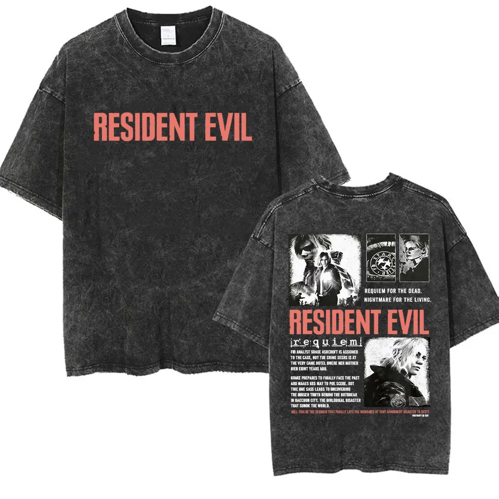 Resident Evil Requiem Washed T Shirt Leon Kennedy Grace Ashcroft Vintage 90s T-shirts Men Women Fashion Classic Harajuku T-shirt