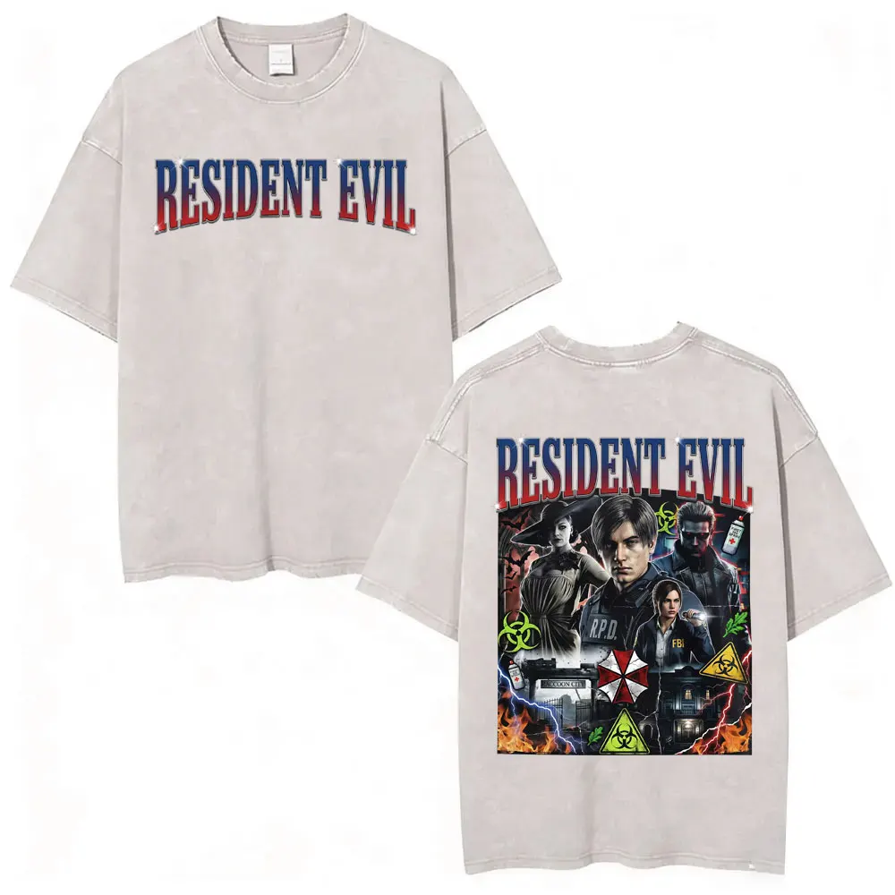 Resident Evil Requiem Washed T Shirt Leon Kennedy Grace Ashcroft Vintage 90s T-shirts Men Women Fashion Classic Harajuku T-shirt