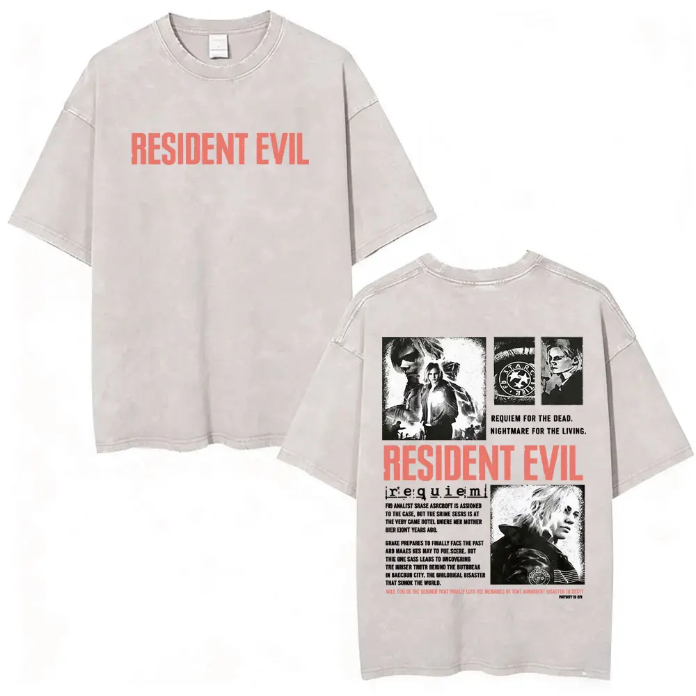 Resident Evil Requiem Washed T Shirt Leon Kennedy Grace Ashcroft Vintage 90s T-shirts Men Women Fashion Classic Harajuku T-shirt