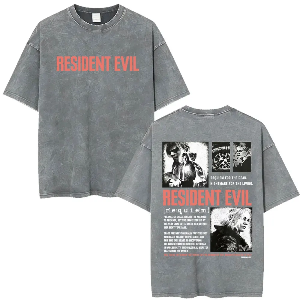 Resident Evil Requiem Washed T Shirt Leon Kennedy Grace Ashcroft Vintage 90s T-shirts Men Women Fashion Classic Harajuku T-shirt