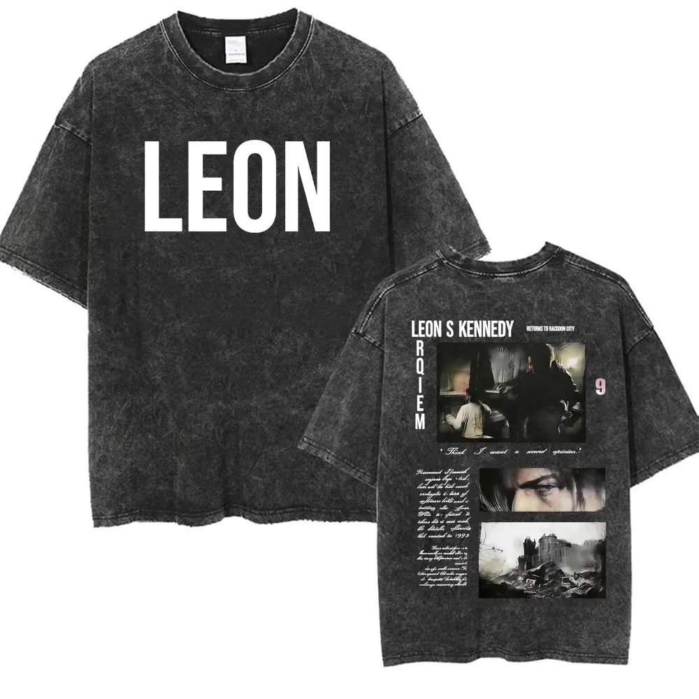 Resident Evil Requiem Washed T Shirt Leon Kennedy Grace Ashcroft Vintage 90s T-shirts Men Women Fashion Classic Harajuku T-shirt