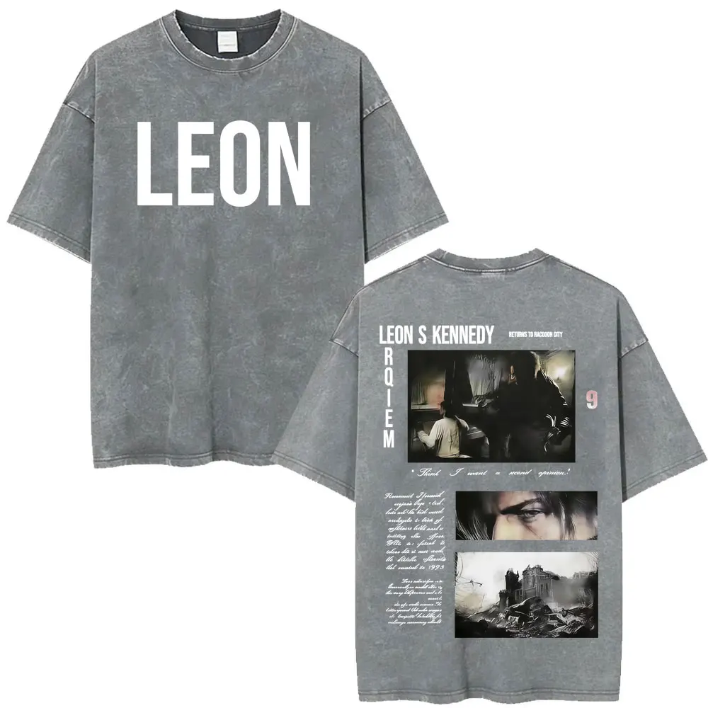 Resident Evil Requiem Washed T Shirt Leon Kennedy Grace Ashcroft Vintage 90s T-shirts Men Women Fashion Classic Harajuku T-shirt