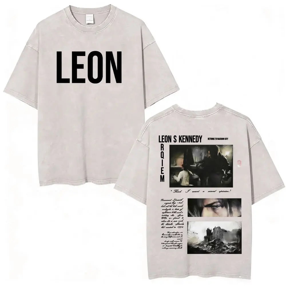 Resident Evil Requiem Washed T Shirt Leon Kennedy Grace Ashcroft Vintage 90s T-shirts Men Women Fashion Classic Harajuku T-shirt