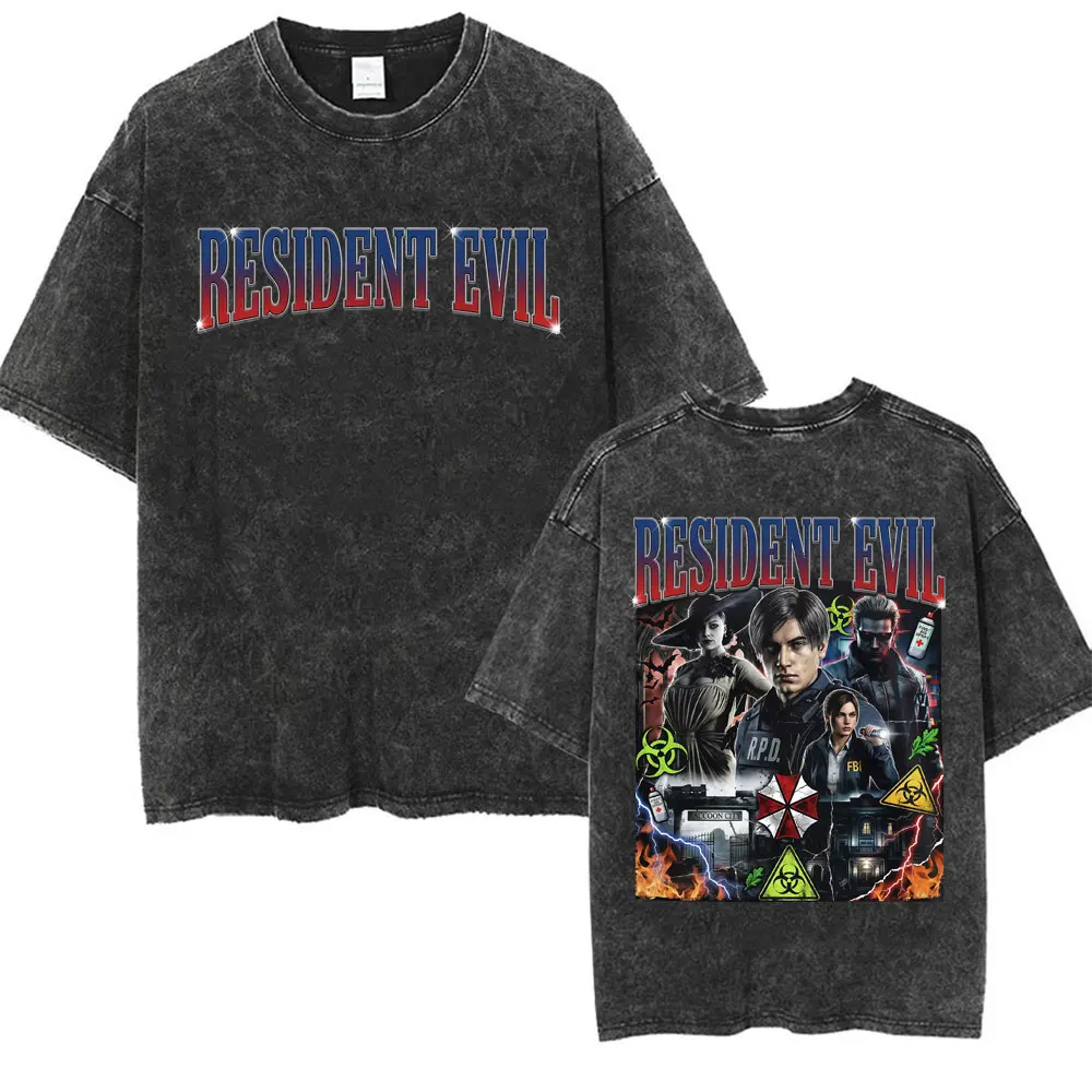 Resident Evil Requiem Washed T Shirt Leon Kennedy Grace Ashcroft Vintage 90s T-shirts Men Women Fashion Classic Harajuku T-shirt