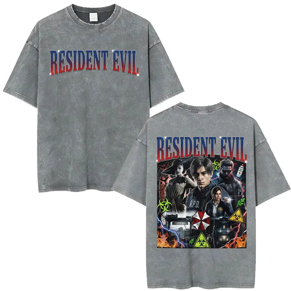 Resident Evil Requiem Washed T Shirt Leon Kennedy Grace Ashcroft Vintage 90s T-shirts Men Women Fashion Classic Harajuku T-shirt