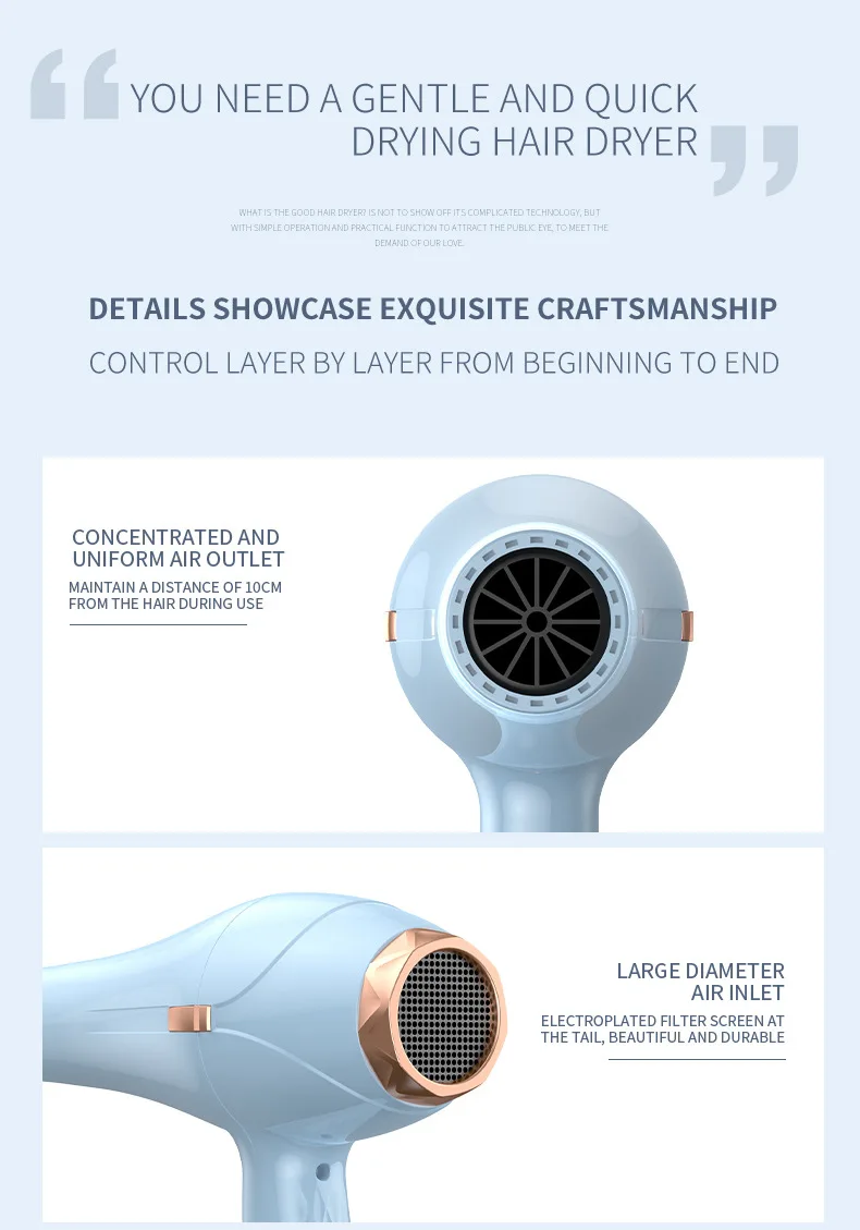 11 Second Fast Dry Hair Dryer With Pure Copper Core, High-Speed Blue Light Negative Ion Hair Care, Home Hair Salon Hair Dryer
