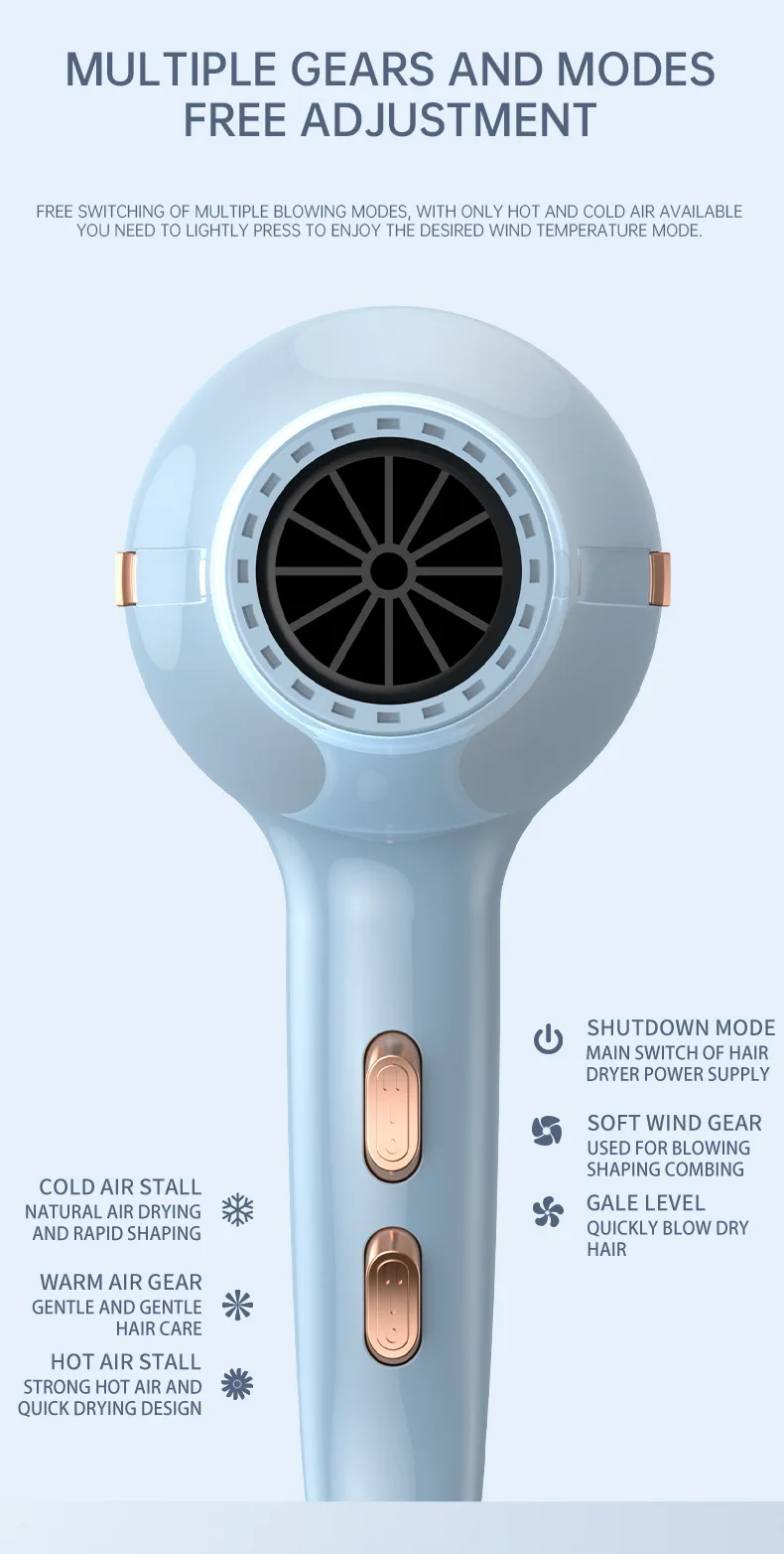 11 Second Fast Dry Hair Dryer With Pure Copper Core, High-Speed Blue Light Negative Ion Hair Care, Home Hair Salon Hair Dryer