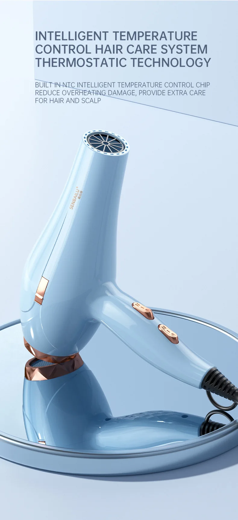 11 Second Fast Dry Hair Dryer With Pure Copper Core, High-Speed Blue Light Negative Ion Hair Care, Home Hair Salon Hair Dryer