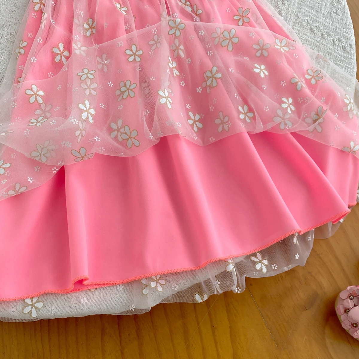 Girls Sweet Dresses Summer Daisy Mesh Suspender Strapless Flying Sleeve Dress Girl's Flowery Cute Kids Clothes