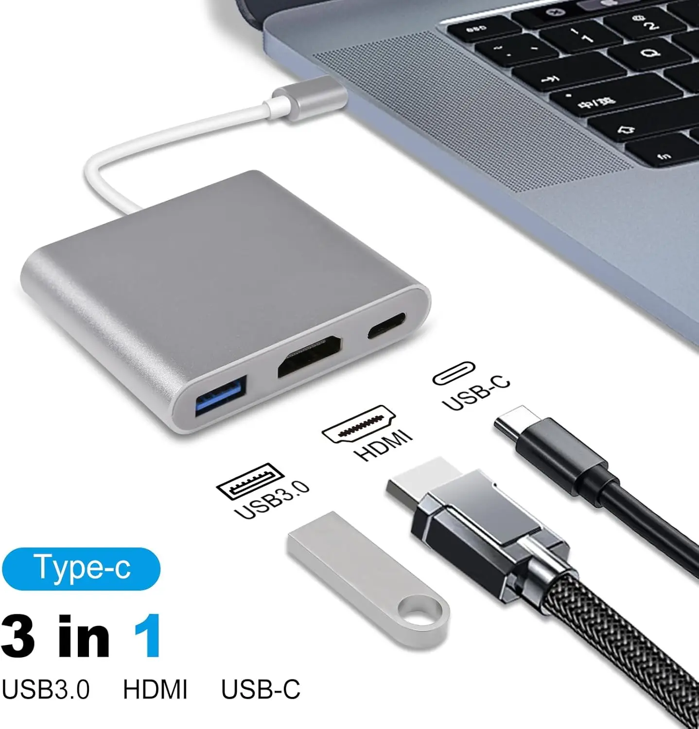 USB C to HDMI Adapter,Type C Digital AV Multiport Adapter,Hub Converter to HDMI 4K+USB 3.0,for iPhone 17 MacBook Pro