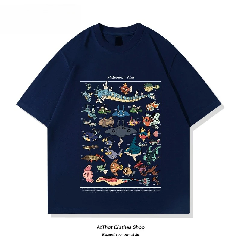 Men/Women/Kids Pokemon Water Type Fish Species Collection Graphic T-Shirt 2026 Summer Cotton Matching Family Tee Streetwear Tops