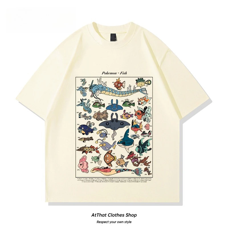 Men/Women/Kids Pokemon Water Type Fish Species Collection Graphic T-Shirt 2026 Summer Cotton Matching Family Tee Streetwear Tops