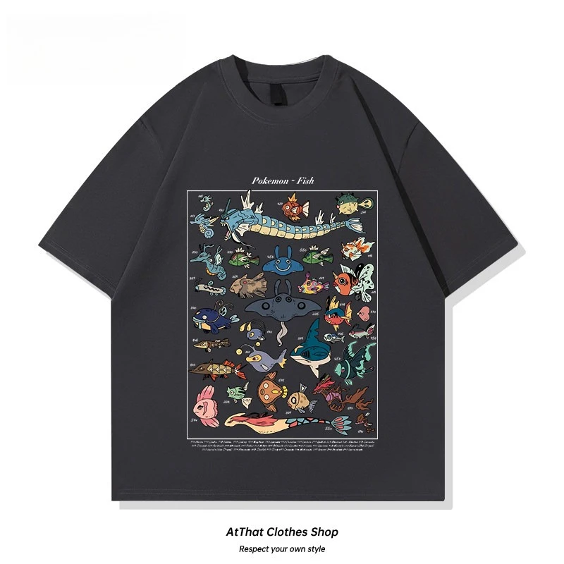 Men/Women/Kids Pokemon Water Type Fish Species Collection Graphic T-Shirt 2026 Summer Cotton Matching Family Tee Streetwear Tops