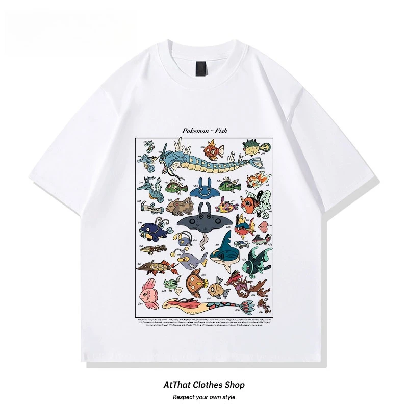 Men/Women/Kids Pokemon Water Type Fish Species Collection Graphic T-Shirt 2026 Summer Cotton Matching Family Tee Streetwear Tops