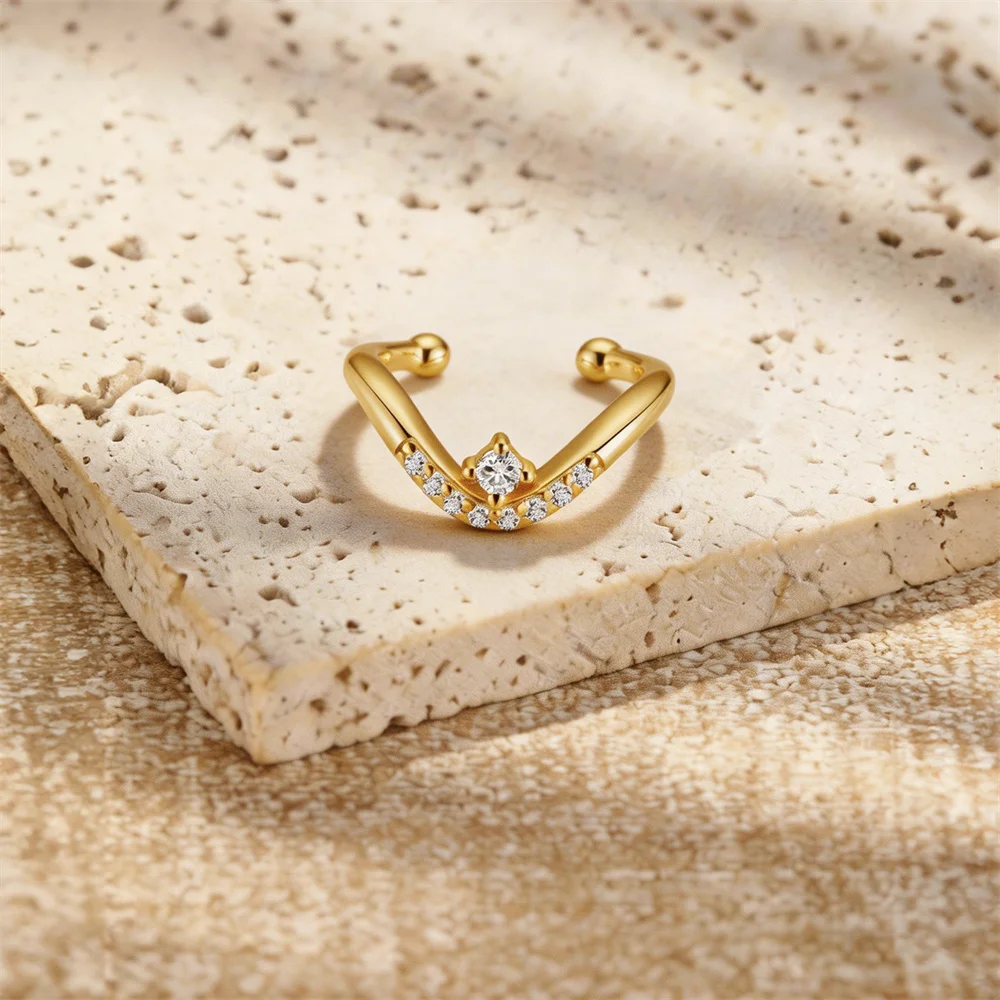 Aide S925 Sterling Silver Minimalist V-Shaped CZ Ear Cuff Exquisite No Piercing Ear Clip Perfect Birthday Gift for Her Jewelry