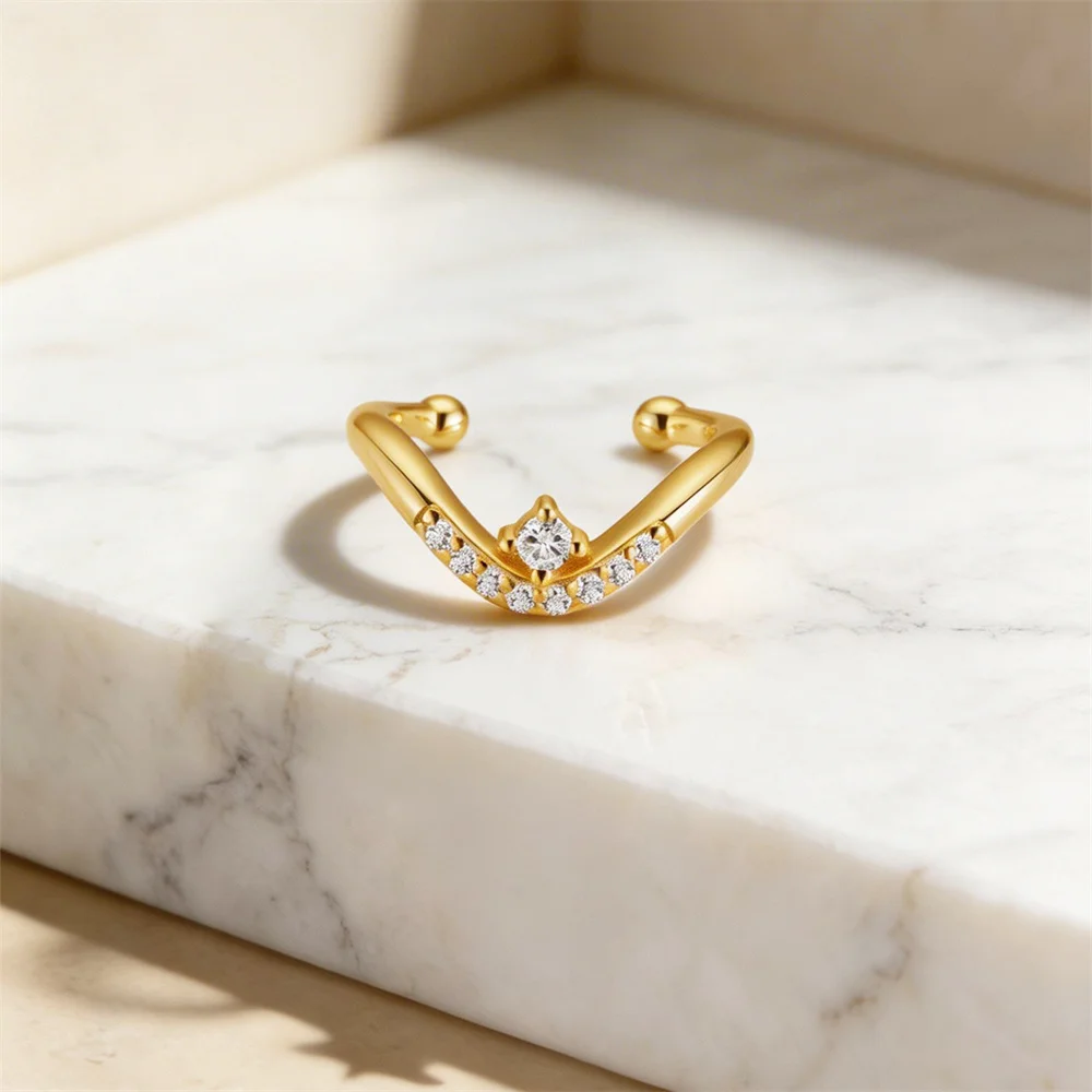 Aide S925 Sterling Silver Minimalist V-Shaped CZ Ear Cuff Exquisite No Piercing Ear Clip Perfect Birthday Gift for Her Jewelry