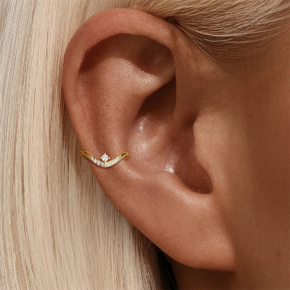 Aide S925 Sterling Silver Minimalist V-Shaped CZ Ear Cuff Exquisite No Piercing Ear Clip Perfect Birthday Gift for Her Jewelry