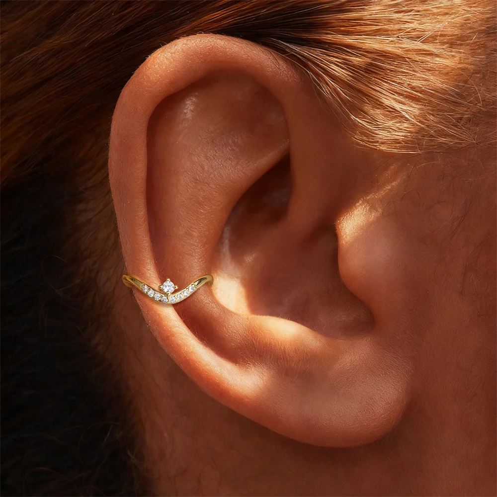 Aide S925 Sterling Silver Minimalist V-Shaped CZ Ear Cuff Exquisite No Piercing Ear Clip Perfect Birthday Gift for Her Jewelry