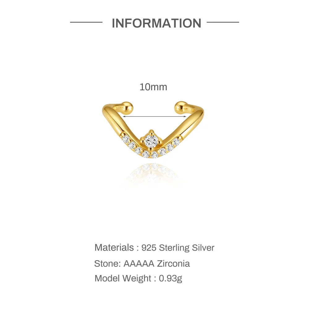 Aide S925 Sterling Silver Minimalist V-Shaped CZ Ear Cuff Exquisite No Piercing Ear Clip Perfect Birthday Gift for Her Jewelry