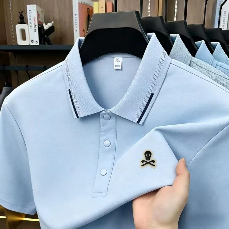 Men's new luxury polo shirt breathable comfort quick-dry short sleeve business casual sports exquisite fashion offset print tee