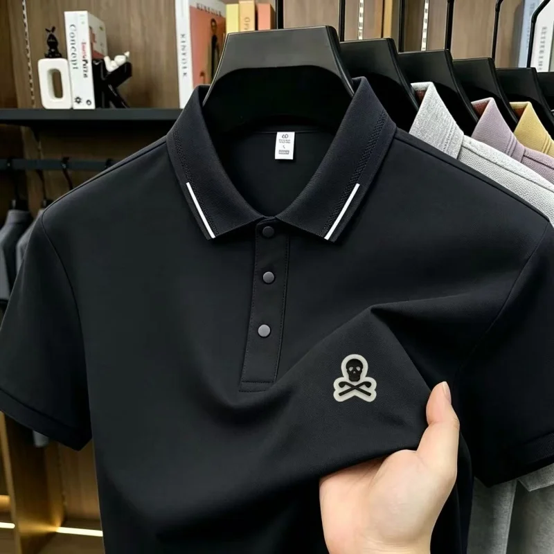 Men's new luxury polo shirt breathable comfort quick-dry short sleeve business casual sports exquisite fashion offset print tee
