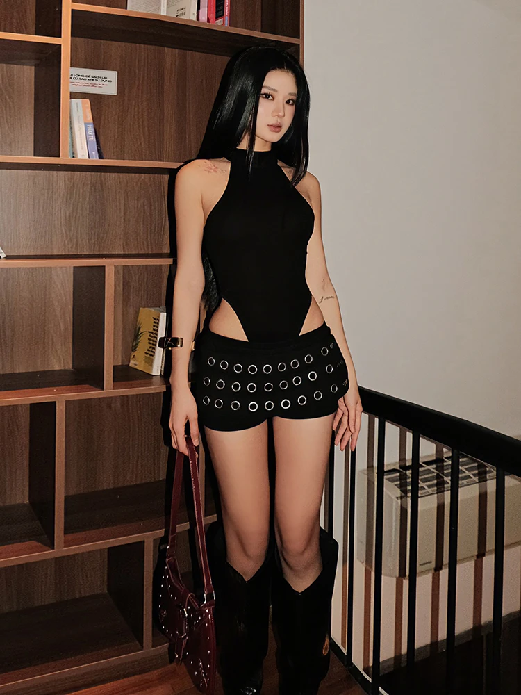 Weird Puss Sexy Classic Bodysuit Women Trend Sleeveless O-Neck Patchwork Stretch Skinny Fashion Midnight Street Party Clubwear