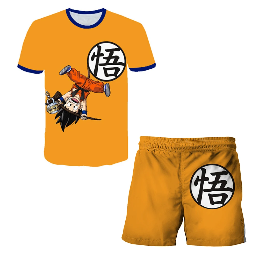 Dragon Ball Z 3D T-shirt Set for Boys Girls Super Goku Saiyan Summer Top+Shorts Children's Short-Sleeve Birthday Gift for Boys