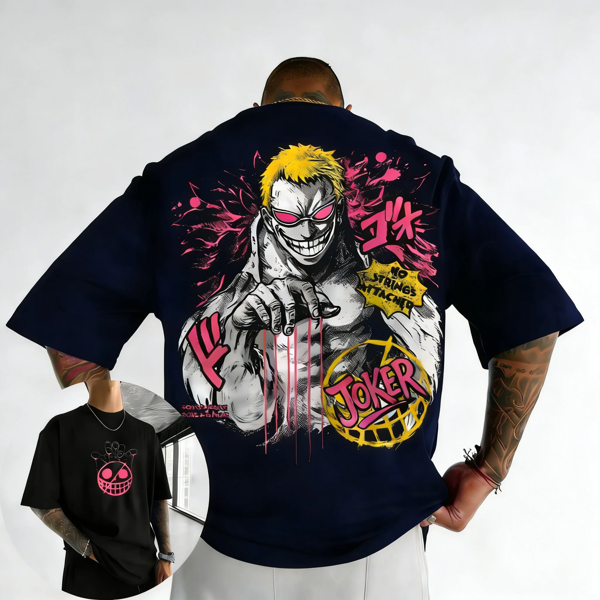 ONE PICE Men's Summer Cotton T-shirt 2026 New Doflamingo Anime Printing Trend Versatile Large Loose Casual Y2K Parent Child Top