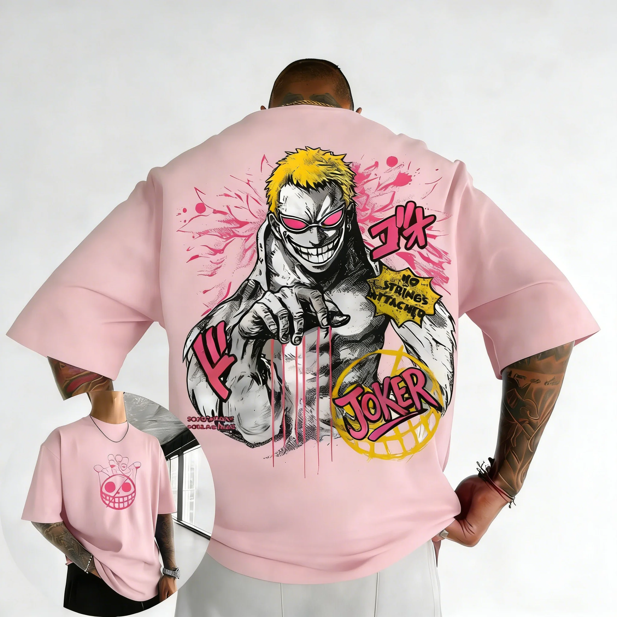 ONE PICE Men's Summer Cotton T-shirt 2026 New Doflamingo Anime Printing Trend Versatile Large Loose Casual Y2K Parent Child Top