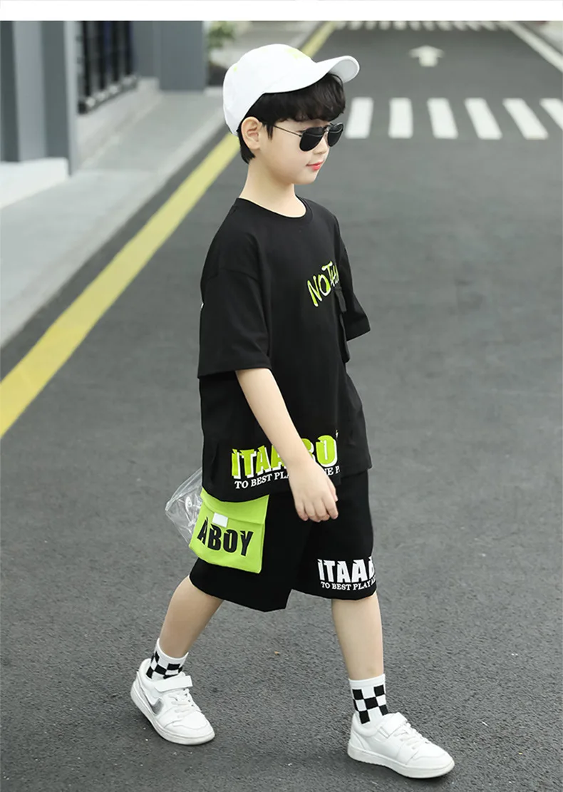 Kpop Boys Clothes Sets 2026 Summer Teen Kids Fashion Letter Print Short Sleeve T-shirt+Shorts 2Pcs Children Tracksuit Outfits